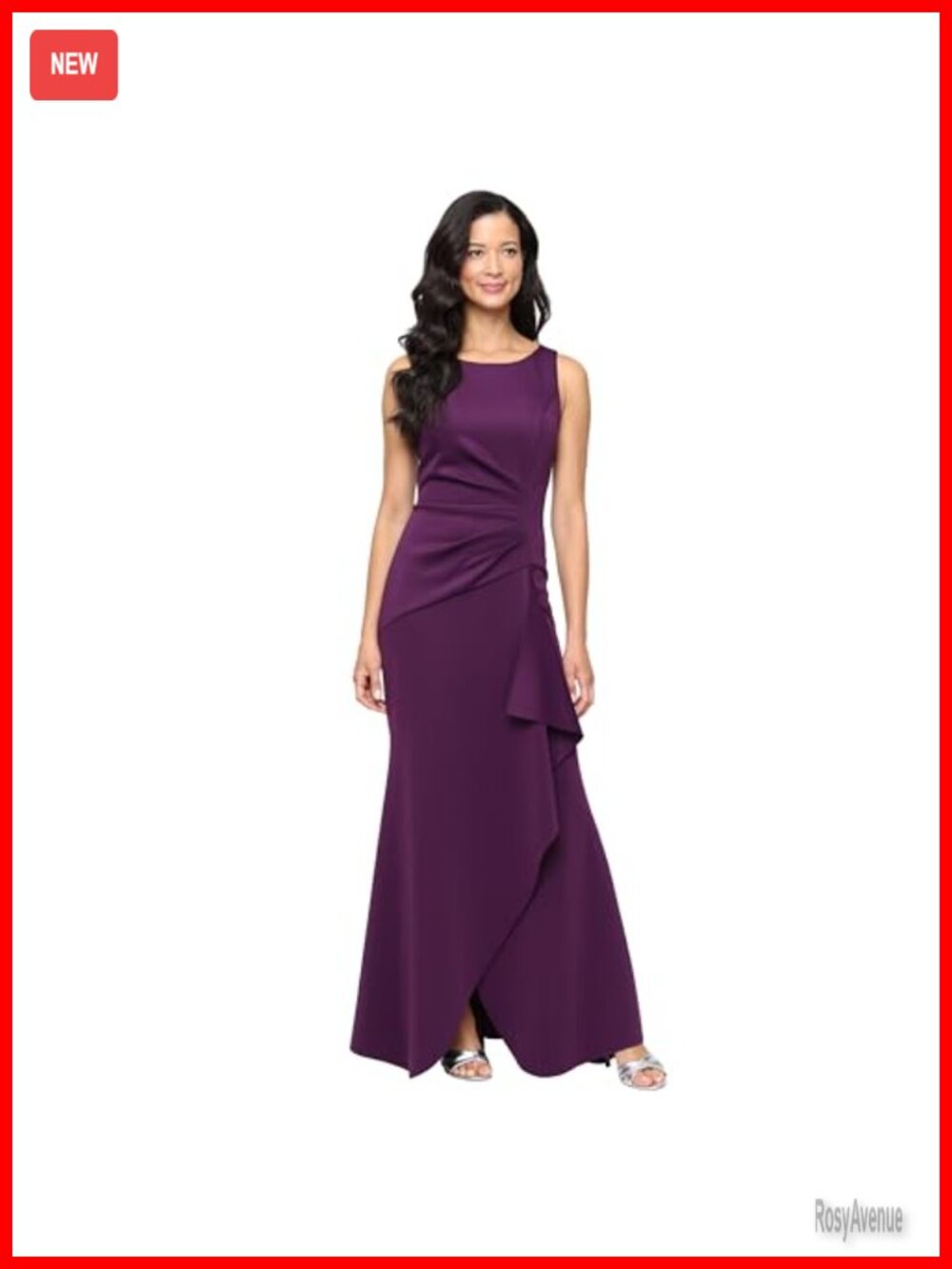 Sleeveless Stretch Scuba Crepe Formal Gown Tucked Waist Cascade M